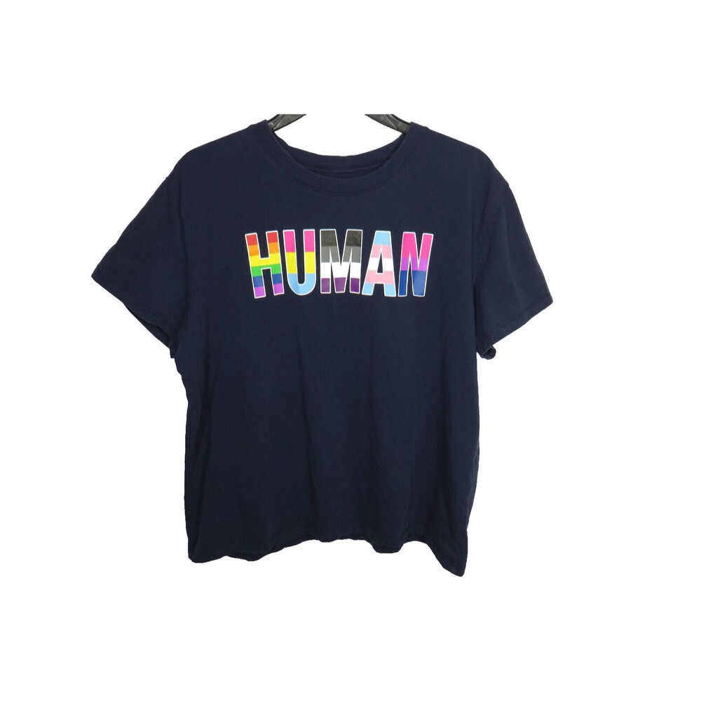 Fifth Sun Women's Navy Multicolor HUMAN Tee Shirt Cotton Size XXL